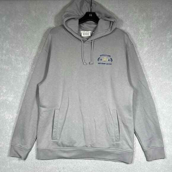 Scotch & Soda Hoodie Men’s Large Gray Amsterdam Relaxed Fit Fleece Embroidered - Picture 3 of 11